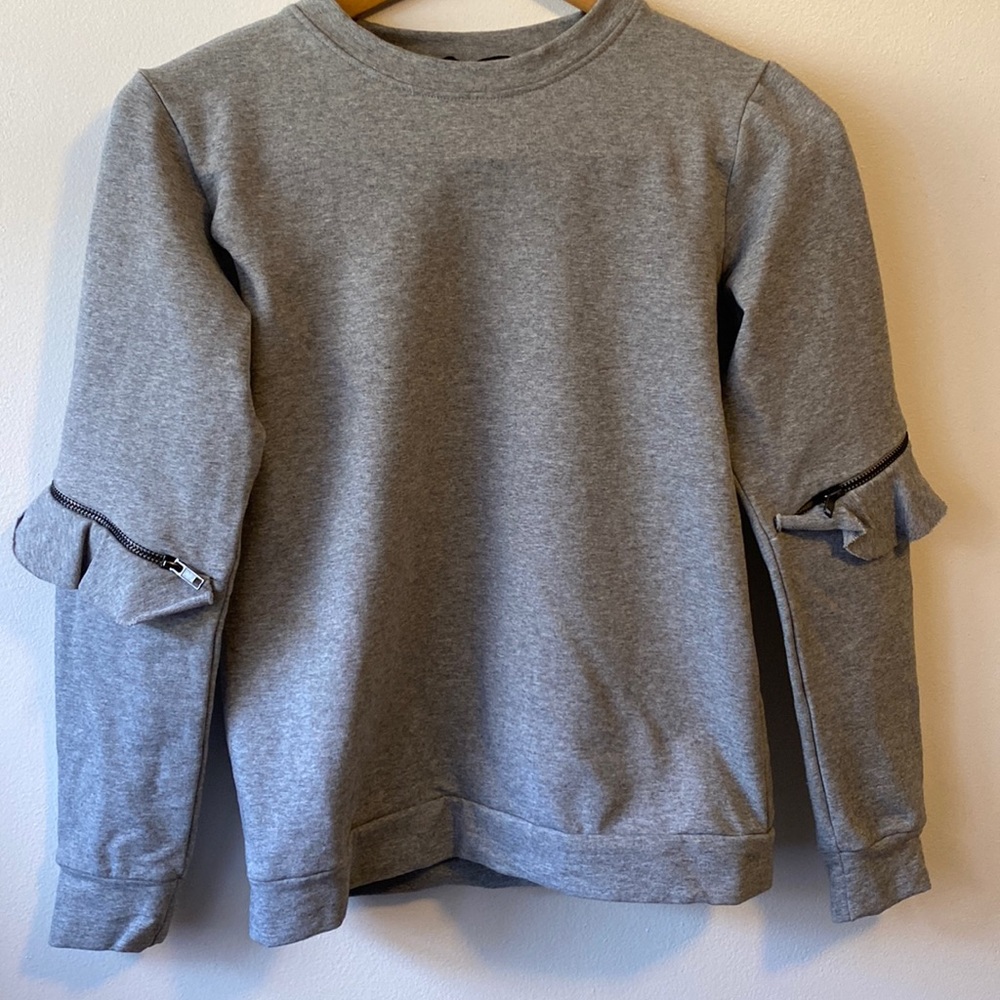 Grey crew neck with zipper detailing on sleeves size XS